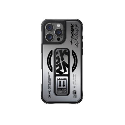 Apple iPhone 16 Pro Kılıf M-safe Şarj Özellikli Holografik Tasarımlı Standlı Deri Görünümlü Skinarma Kira Kobai Kapak Gümüş