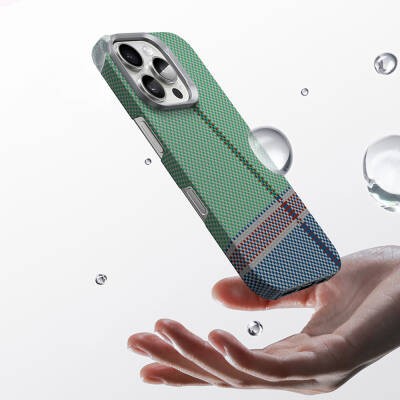 Apple iPhone 16 Pro Kılıf M-safe Şarj Özellikli Karbon Fiber Tasarımlı Benks Passion Green ArmorAir Kevlar Kapak - 6