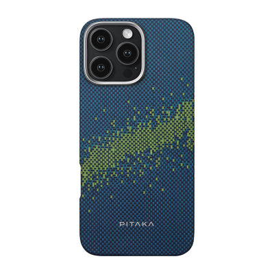 Apple iPhone 16 Pro Kılıf M-safe Şarj Özellikli Lumintex Teknolojili Fosforlu Özellikli Aramid Fiber Pitaka Tactile Woven Starpeak Serisi Milky Way Galaxy Kapak - Pitaka