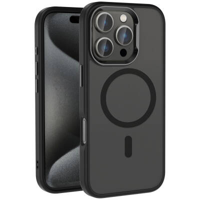 Apple iPhone 16 Pro Kılıf M-safe Şarj Özellikli Parlak Kamera Çerçeveli Zore Kost Kapak - Zore