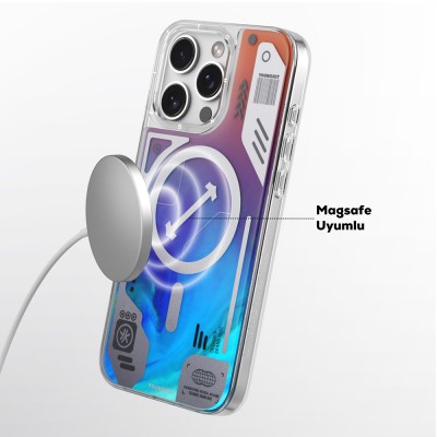 Apple iPhone 16 Pro Kılıf M-safe Şarj Özellikli Parlak Kumlu Sıvılı Tasarımlı Galaxy Fantasy Serisi Kapak - 13