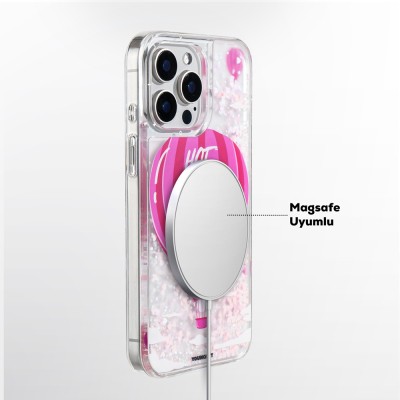 Apple iPhone 16 Pro Kılıf M-safe Şarj Özellikli Parlak Kumlu Sıvılı Youngkit Pink Dream Quicksand Serisi Kapak - 13