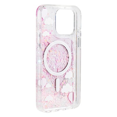 Apple iPhone 16 Pro Kılıf M-safe Şarj Özellikli Parlak Kumlu Sıvılı Youngkit Pink Dream Quicksand Serisi Kapak - 11