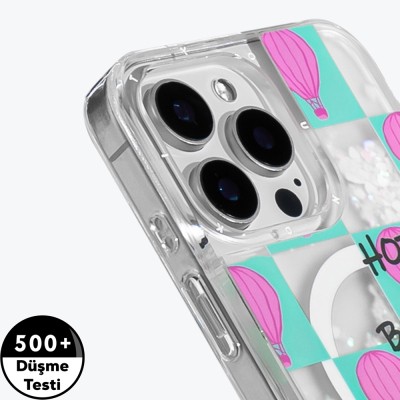 Apple iPhone 16 Pro Kılıf M-safe Şarj Özellikli Parlak Kumlu Sıvılı Youngkit Pink Dream Quicksand Serisi Kapak - 7