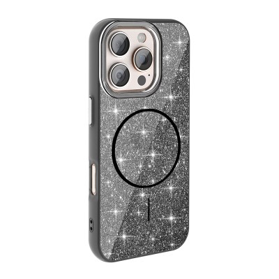 Apple iPhone 16 Pro Kılıf M-safe Şarj Özellikli Parlayan Simli Zore Okso Kapak - 7