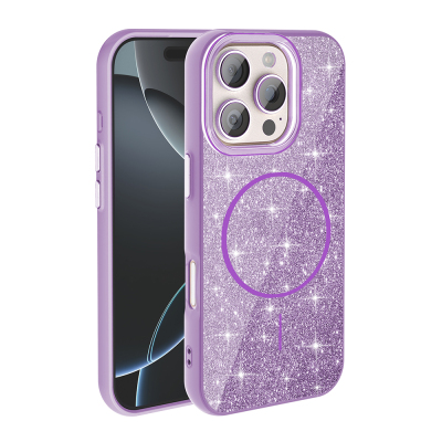 Apple iPhone 16 Pro Kılıf M-safe Şarj Özellikli Parlayan Simli Zore Okso Kapak - Zore