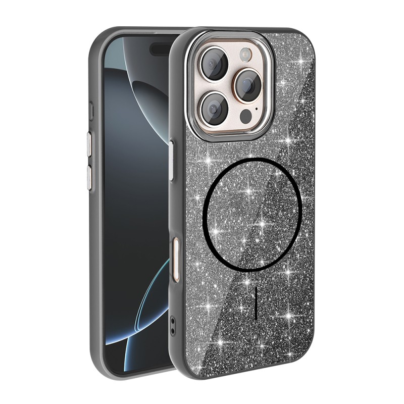 Apple iPhone 16 Pro Kılıf M-safe Şarj Özellikli Parlayan Simli Zore Okso Kapak - 6