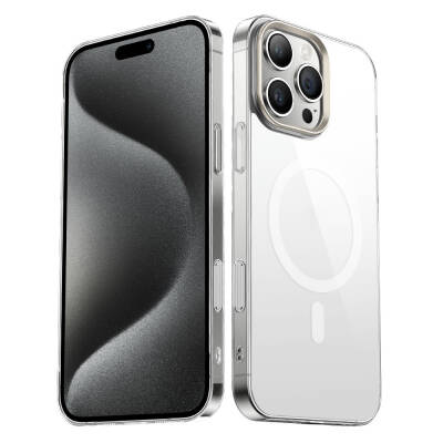 Apple iPhone 16 Pro Kılıf M-safe Şarj Özellikli Şeffaf Cam Arka Yüzey Zore G-Glass Kapak - Zore