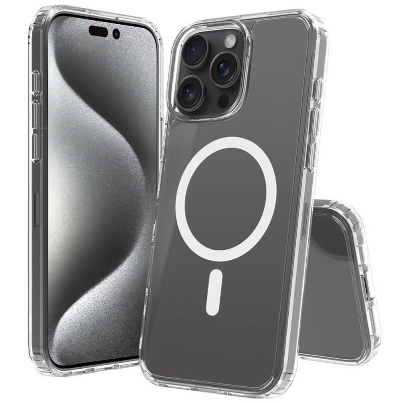 Apple iPhone 16 Pro Kılıf M-safe Şarj Özellikli Şeffaf Sert PC Zore Embos Kapak - 4