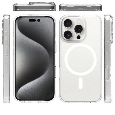 Apple iPhone 16 Pro Kılıf M-safe Şarj Özellikli Şeffaf Sert PC Zore Embos Kapak - 6