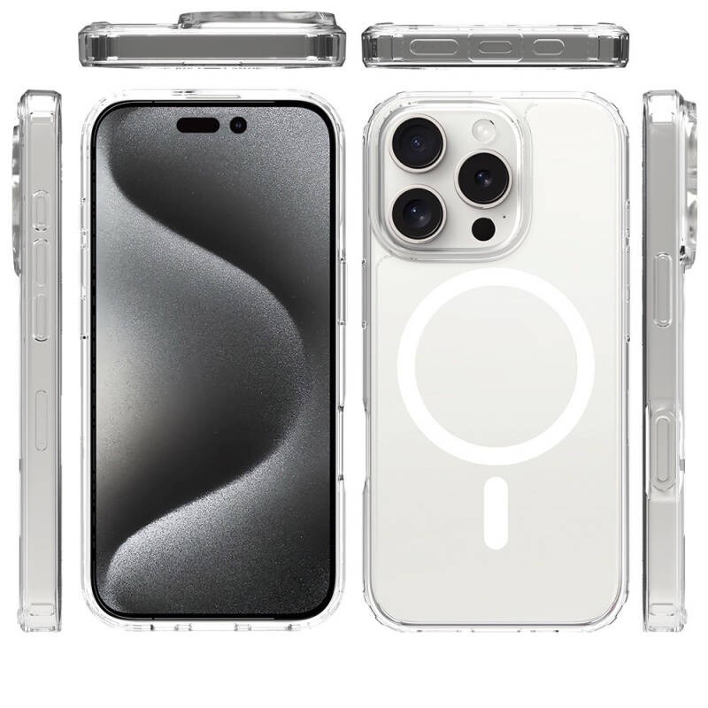 Apple iPhone 16 Pro Kılıf M-safe Şarj Özellikli Şeffaf Sert PC Zore Embos Kapak - 6