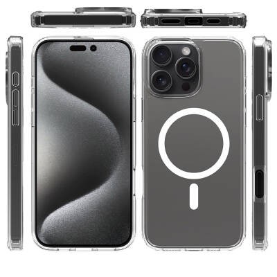 Apple iPhone 16 Pro Kılıf M-safe Şarj Özellikli Şeffaf Sert PC Zore Embos Kapak - 7
