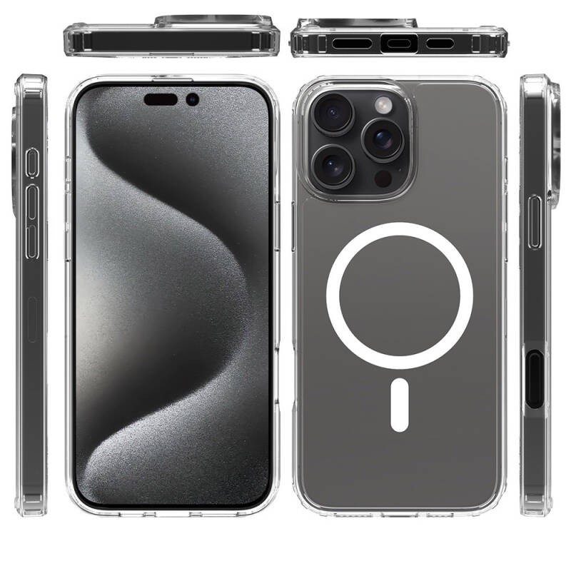Apple iPhone 16 Pro Kılıf M-safe Şarj Özellikli Şeffaf Sert PC Zore Embos Kapak - 7