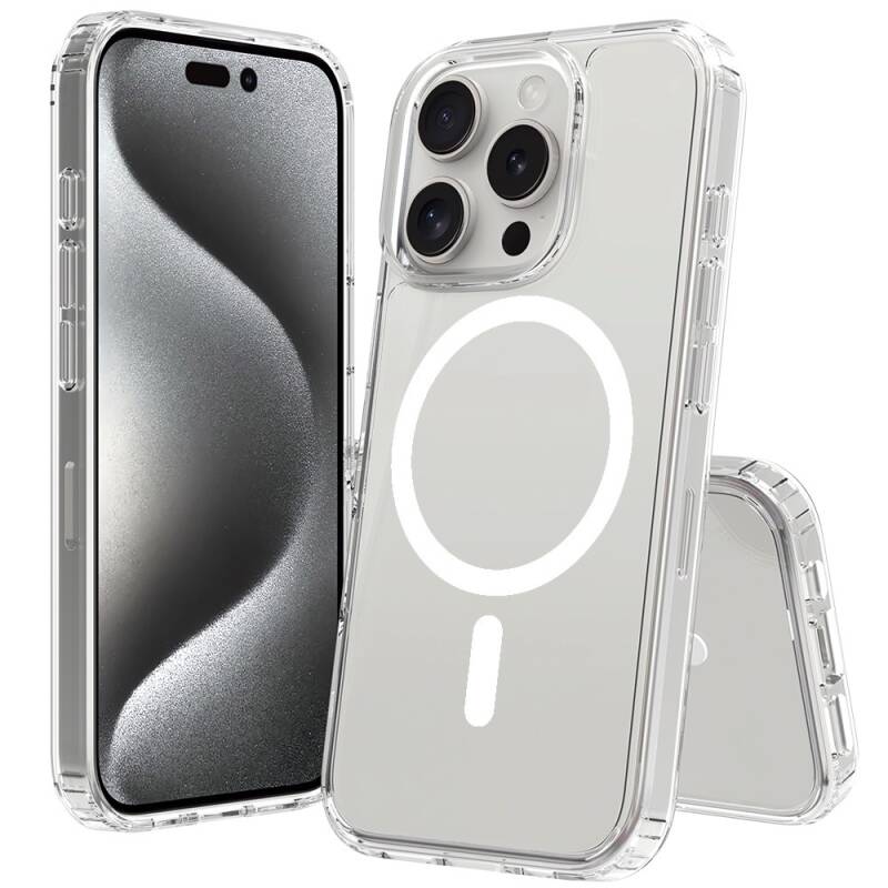 Apple iPhone 16 Pro Kılıf M-safe Şarj Özellikli Şeffaf Sert PC Zore Embos Kapak - 2