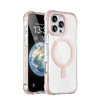 Apple iPhone 16 Pro Kılıf M-safe Şarj Özellikli Taşlı ve Simli Tasarım Mutural Blink Kapak - Mutural