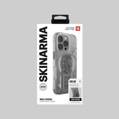 Apple iPhone 16 Pro Kılıf M-safe Şarj Özellikli Teknoloji Desenli Standlı Skinarma Helio Kapak - 18