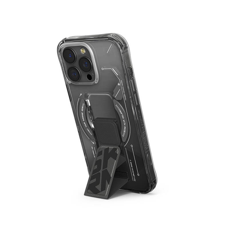 Apple iPhone 16 Pro Kılıf M-safe Şarj Özellikli Teknoloji Desenli Standlı Skinarma Helio Kapak - 9