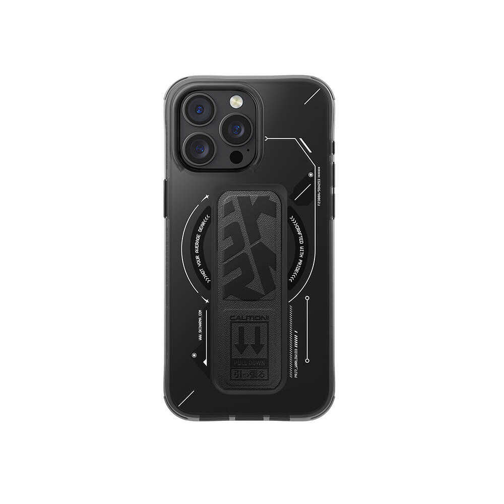 Apple iPhone 16 Pro Kılıf M-safe Şarj Özellikli Teknoloji Desenli Standlı Skinarma Helio Kapak - Siyah