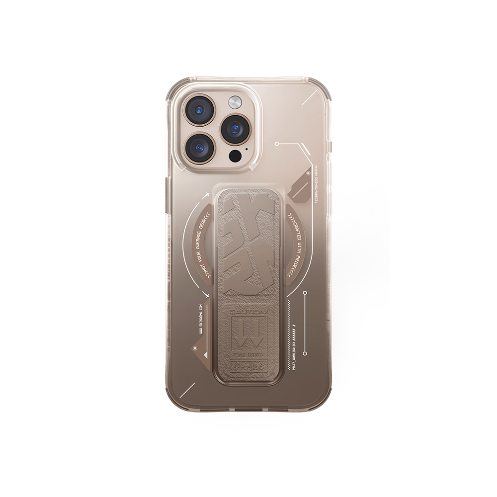 Apple iPhone 16 Pro Kılıf M-safe Şarj Özellikli Teknoloji Desenli Standlı Skinarma Helio Kapak - Gold