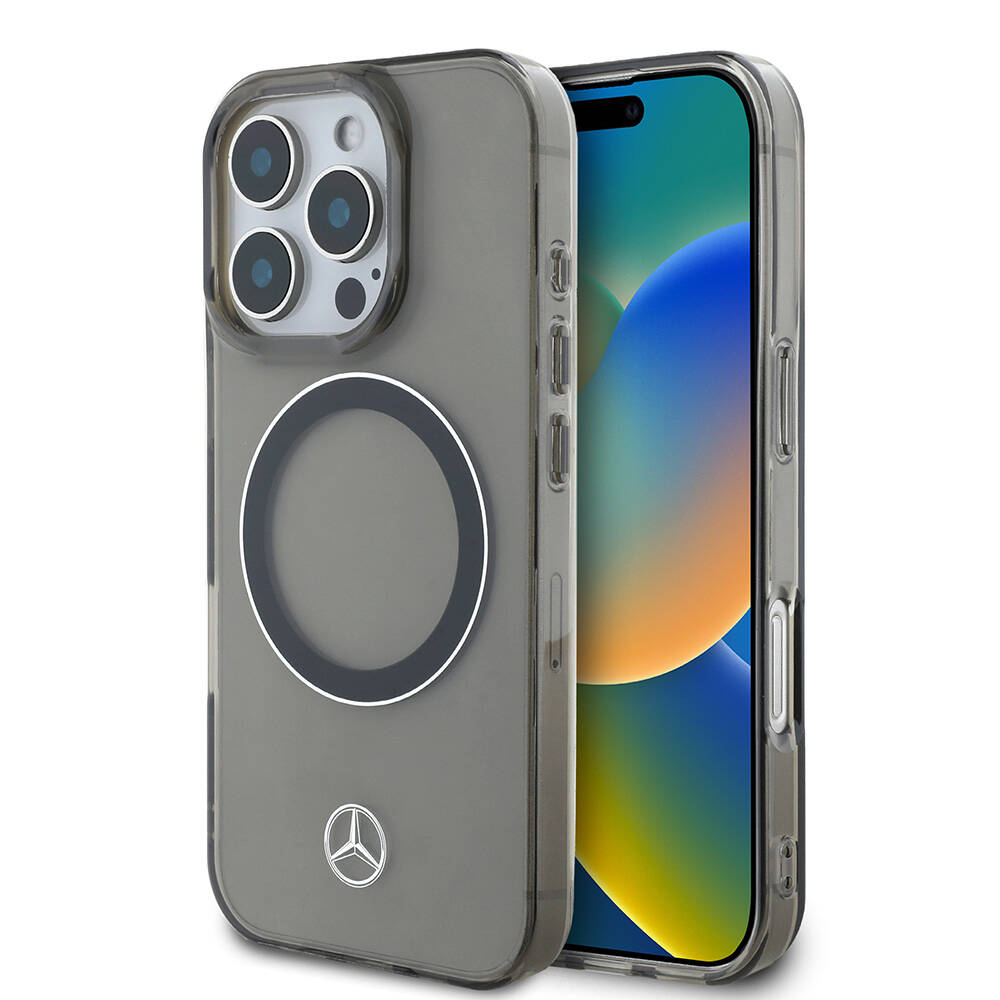 Apple iPhone 16 Pro Kılıf Mercedes Benz Orjinal Lisanslı M-safe Şarj Özellikli Saydam Yüzey Silver Ring Kapak - Siyah