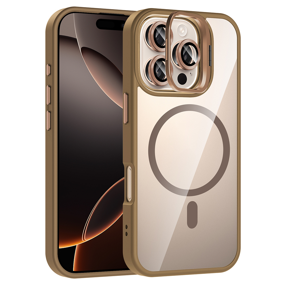 iPhone 16 Pro Kılıf Standlı ve Kamera Lens Hediyeli M-Safe Şarj Özellikli NXXA Etro Kapak - Desert T