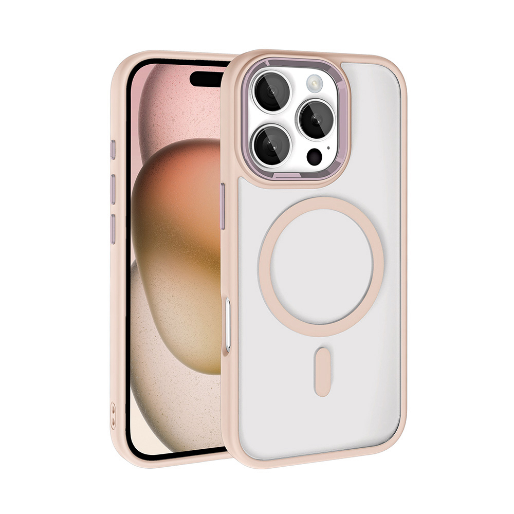 Apple iPhone 16 Pro Kılıf Wireless Şarj Özellikli Zore Krom M-safe Silikon Kapak - Rose Gold