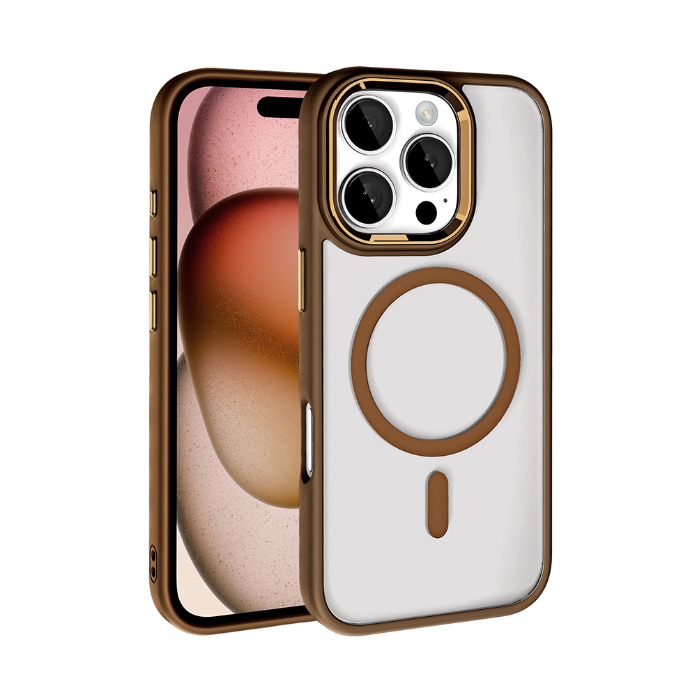 Apple iPhone 16 Pro Kılıf Wireless Şarj Özellikli Zore Krom M-safe Silikon Kapak - Rose Brown