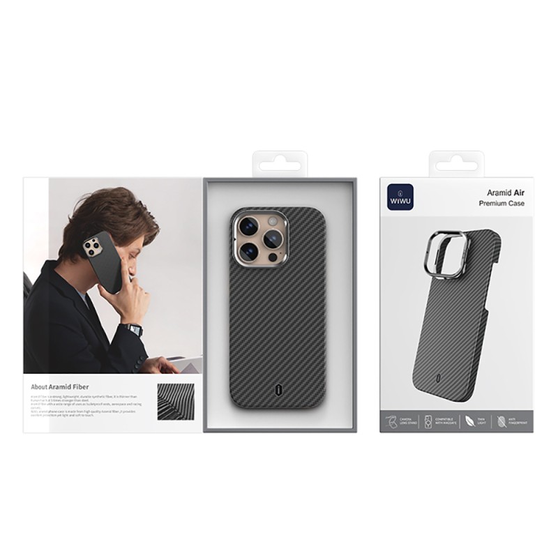 Apple iPhone 16 Pro Kılıf Wiwu DCC-206 M-safe Şarj Özellikli Kamera Standlı Aramid Fiber Tasarım Kapak - 14