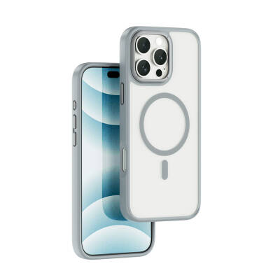 Apple iPhone 16 Pro Kılıf Wiwu FGG-012 ArmorPro Serisi M-safe Şarj Özellikli Parmak İzi Bırakmayan Kılıf Gri