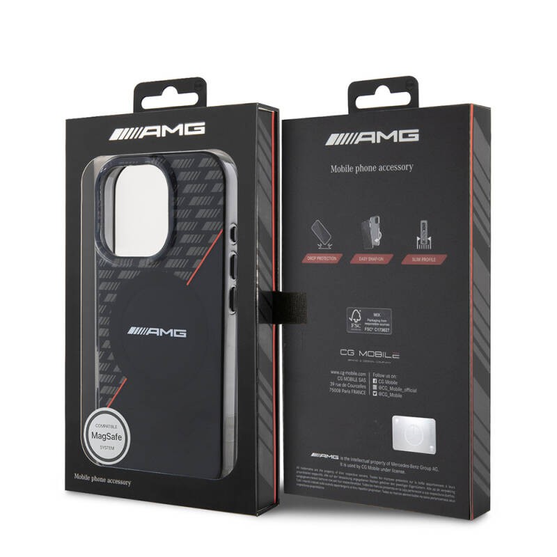 Apple iPhone 16 Pro Max Case AMG Original Licensed Magsafe Charging Feature Double Layer Red Cross Striped Cover - 9