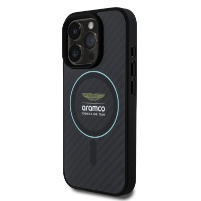 Apple iPhone 16 Pro Max Case Aston Martin Original Licensed Magsafe Charging Feature Colorful Ring and Carbon Fiber Design Cover - 3