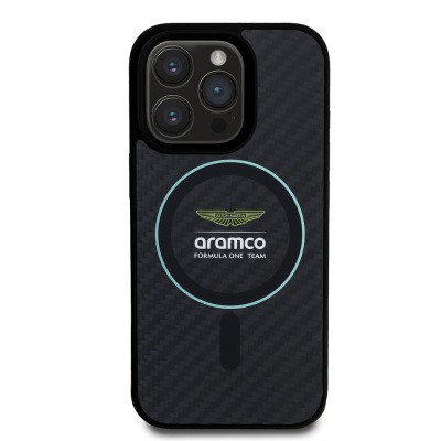 Apple iPhone 16 Pro Max Case Aston Martin Original Licensed Magsafe Charging Feature Colorful Ring and Carbon Fiber Design Cover - 2