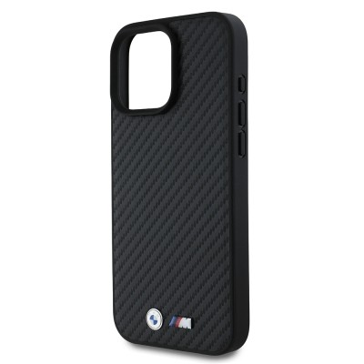 Apple iPhone 16 Pro Max Case BMW Original Licensed Carbon Fiber Design and Metal Logo PU Leather Cover - 7
