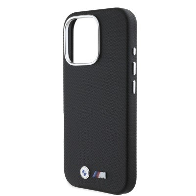 Apple iPhone 16 Pro Max Case, BMW Original Licensed, Fully Wrapped, Carbon Design Metal Logo, Faux Leather Cover - 7