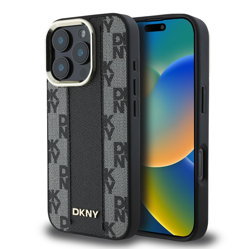 Apple iPhone 16 Pro Max Case DKNY Original Licensed Magsafe Charging Feature 3D Printed Checkered Pattern Cover - 1