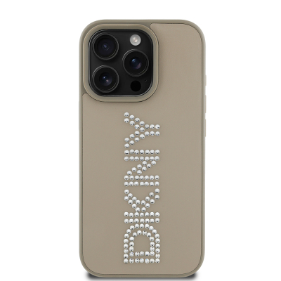 Apple iPhone 16 Pro Max Case DKNY Original Licensed Stone DKNY Written Metallic Rhinestones PU Leather Cover - DKNY