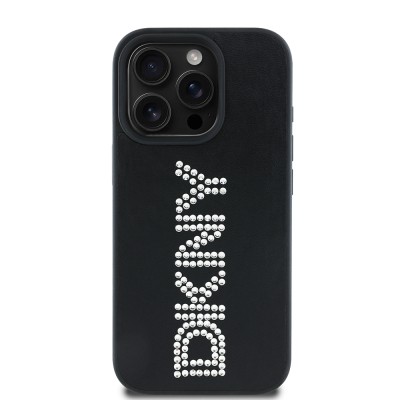 Apple iPhone 16 Pro Max Case DKNY Original Licensed Stone DKNY Written Metallic Rhinestones PU Leather Cover - 3