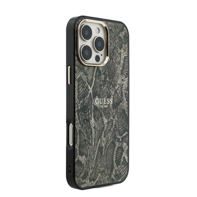 Apple iPhone 16 Pro Max Case Guess Original Licensed M-safe Charging Case with Text, Logo and Python Design - 7