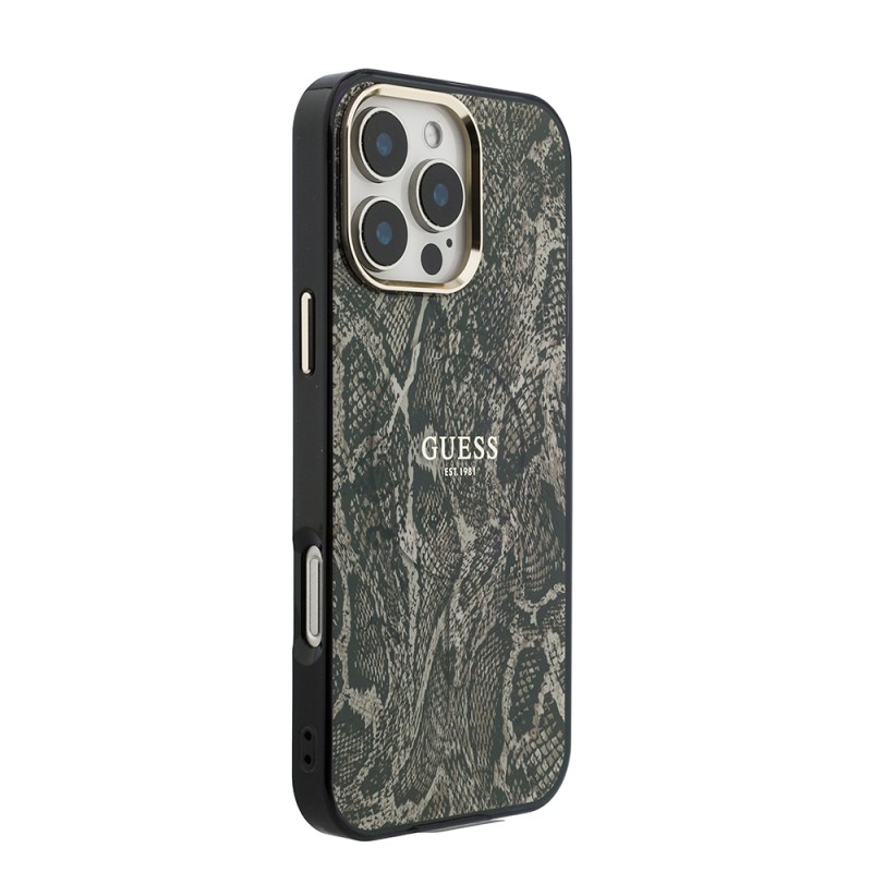 Apple iPhone 16 Pro Max Case Guess Original Licensed M-safe Charging Case with Text, Logo and Python Design - 7
