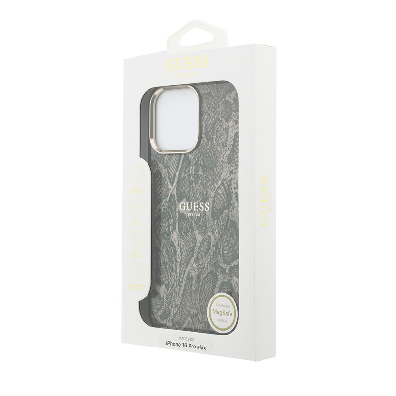 Apple iPhone 16 Pro Max Case Guess Original Licensed M-safe Charging Case with Text, Logo and Python Design - 12