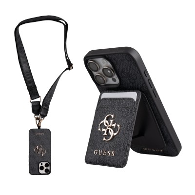 Apple iPhone 16 Pro Max Case Guess Original Licensed M-safe Charging Feature Strap and 4G Logo Card Holder - 9