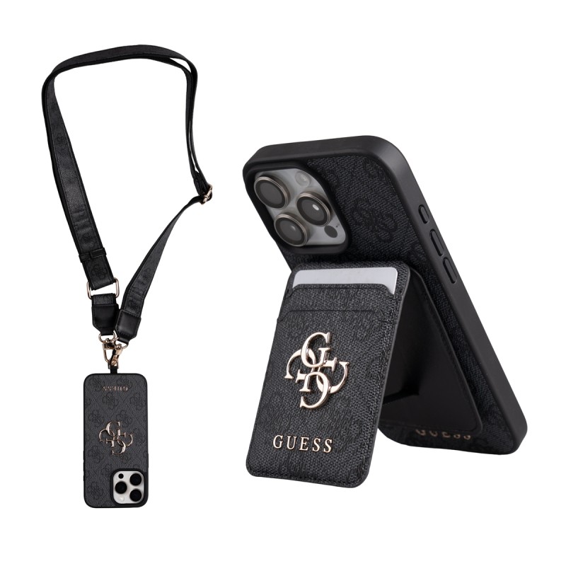 Apple iPhone 16 Pro Max Case Guess Original Licensed M-safe Charging Feature Strap and 4G Logo Card Holder - 9