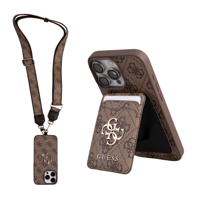 Apple iPhone 16 Pro Max Case Guess Original Licensed M-safe Charging Feature Strap and 4G Logo Card Holder - Guess