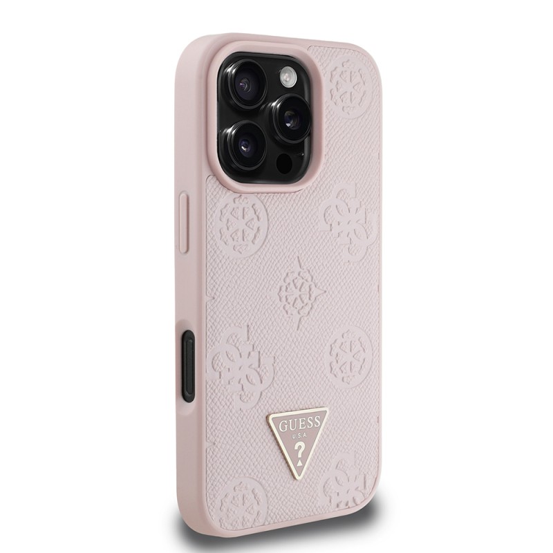 Apple iPhone 16 Pro Max Case Guess Original Licensed Magsafe Charging Feature Hot Printed Triangle Logo PU Leather Peony Cover - 8