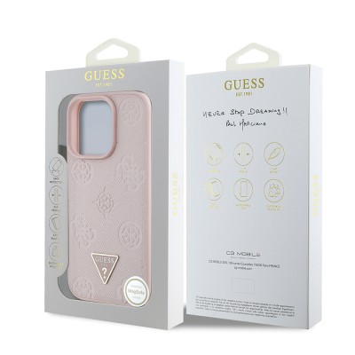 Apple iPhone 16 Pro Max Case Guess Original Licensed Magsafe Charging Feature Hot Printed Triangle Logo PU Leather Peony Cover - 13
