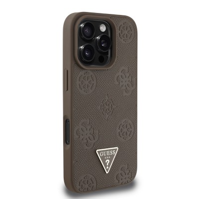 Apple iPhone 16 Pro Max Case Guess Original Licensed Magsafe Charging Feature Hot Printed Triangle Logo PU Leather Peony Cover - 22