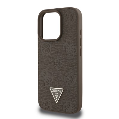 Apple iPhone 16 Pro Max Case Guess Original Licensed Magsafe Charging Feature Hot Printed Triangle Logo PU Leather Peony Cover - 24