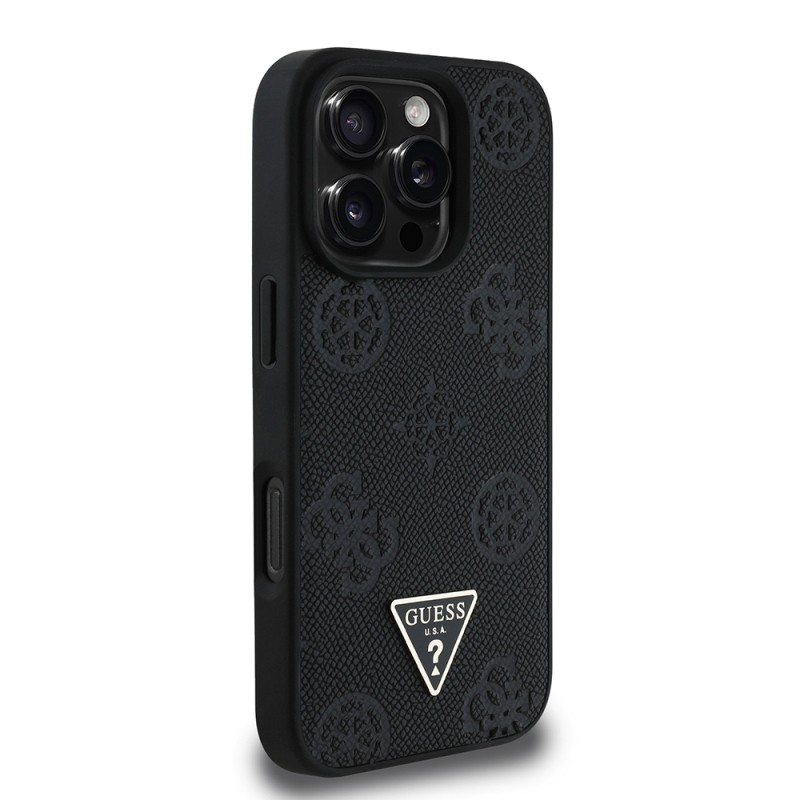 Apple iPhone 16 Pro Max Case Guess Original Licensed Magsafe Charging Feature Hot Printed Triangle Logo PU Leather Peony Cover - 29