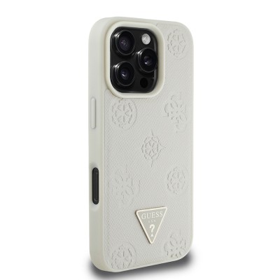 Apple iPhone 16 Pro Max Case Guess Original Licensed Magsafe Charging Feature Hot Printed Triangle Logo PU Leather Peony Cover - 15