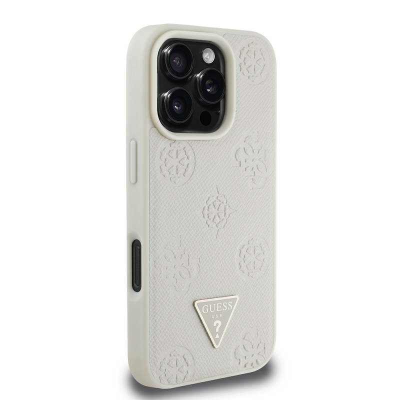 Apple iPhone 16 Pro Max Case Guess Original Licensed Magsafe Charging Feature Hot Printed Triangle Logo PU Leather Peony Cover - 15